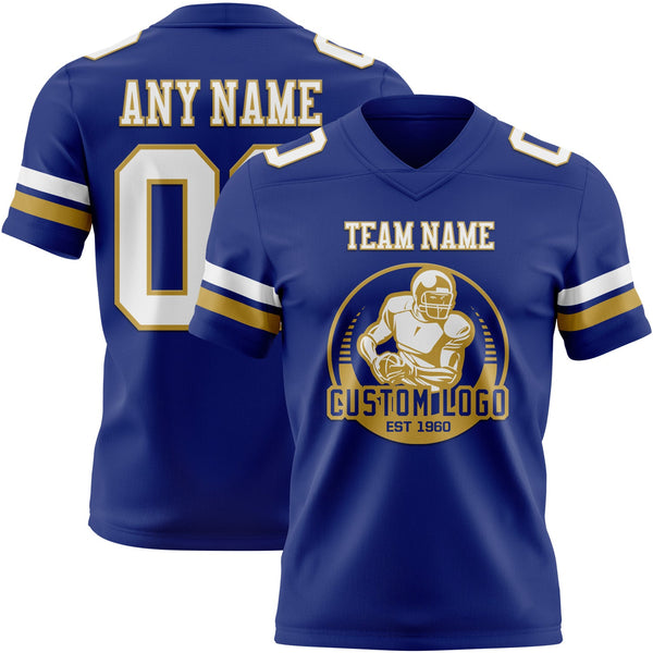 Custom Royal White-Old Gold Authentic Football Jersey alternate