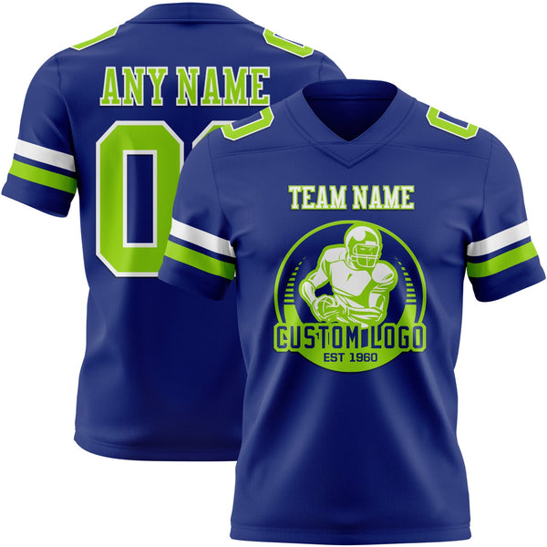 Custom Royal Neon Green-White Authentic Football Jersey alternate