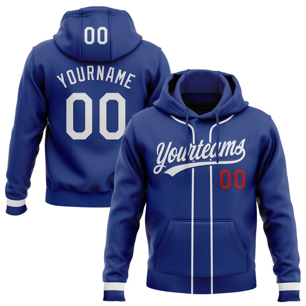 Custom Stitched Royal White-Red Baseball Pullover Sweatshirt Hoodie