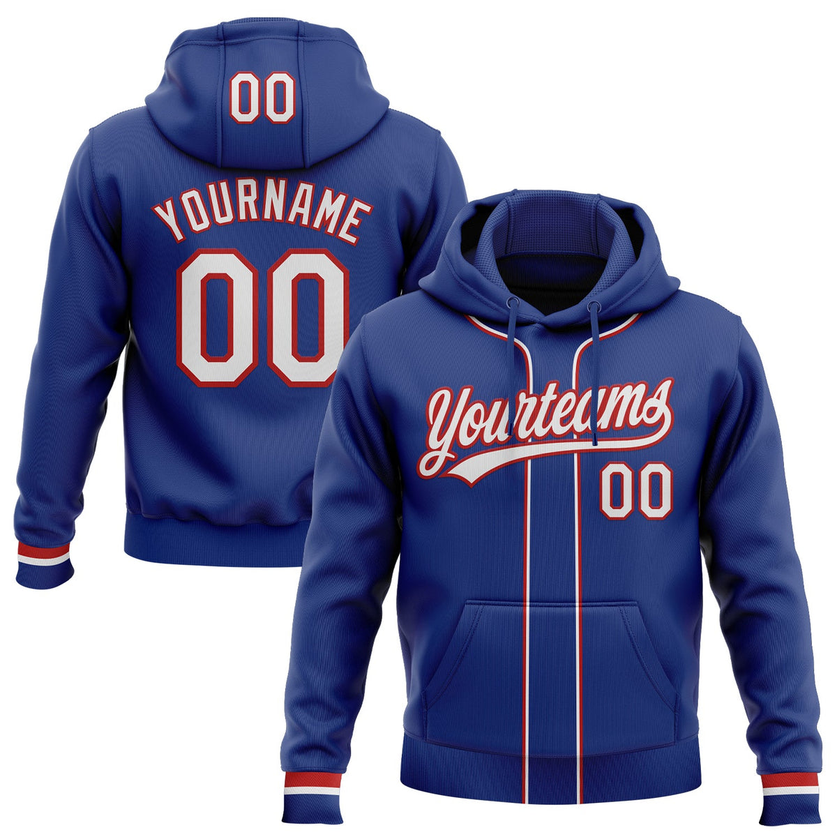 Custom Stitched Royal White-Red Baseball Pullover Sweatshirt Hoodie