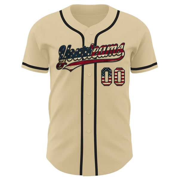 Custom Sand Vintage USA Flag-Black Authentic Baseball Jersey alternate