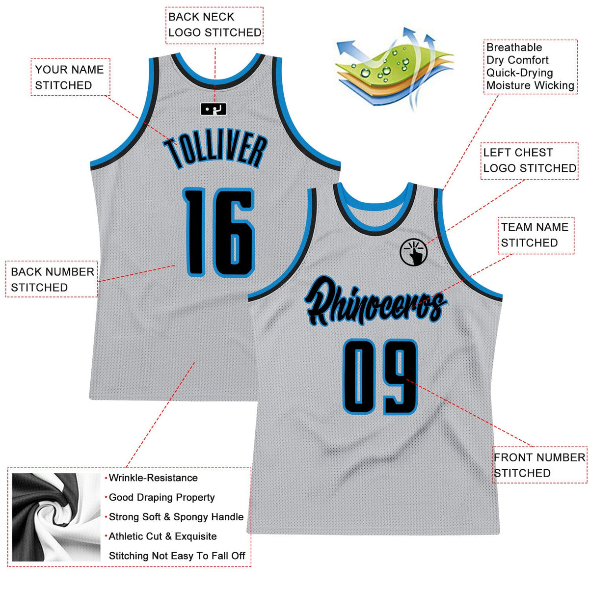Custom Gray Navy-Blue Authentic Throwback Basketball Jersey - Back