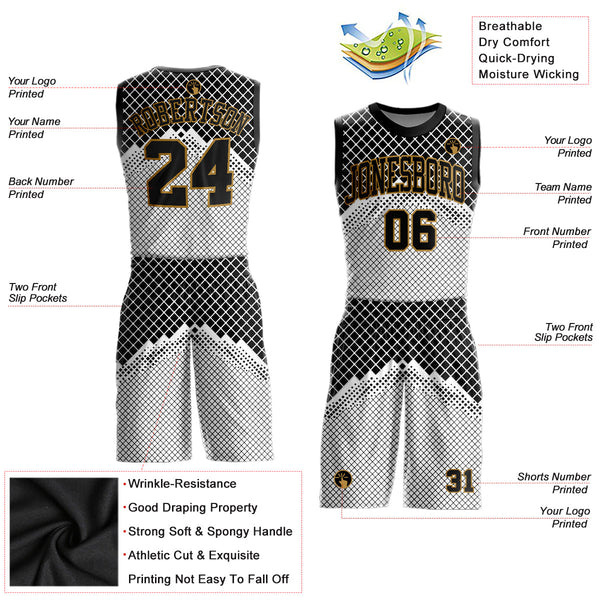 Custom Gray Black-Old Gold Round Neck Sublimation Basketball Uniform Jersey alternate