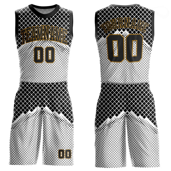 Custom Gray Black-Old Gold Round Neck Sublimation Basketball Uniform Jersey