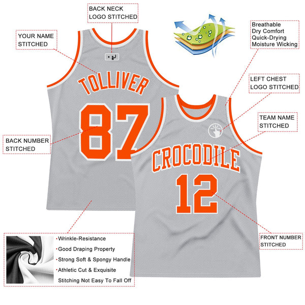 Custom Gray Orange-White Authentic Throwback Basketball Jersey alternate