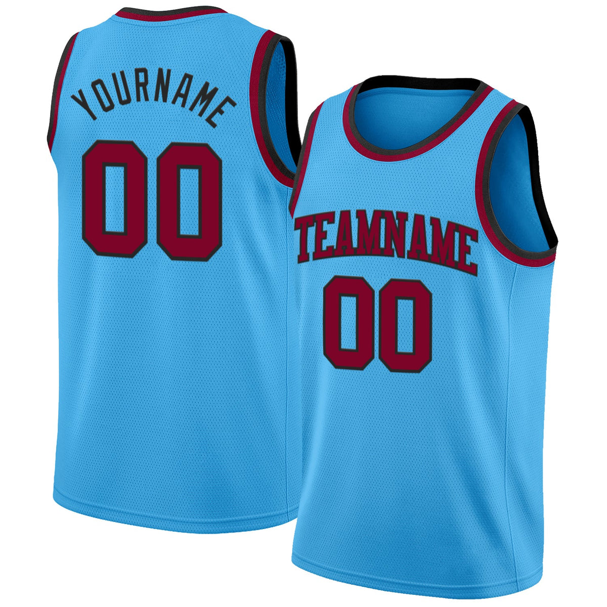 Custom Sky Blue Maroon-Black Authentic Basketball Jersey