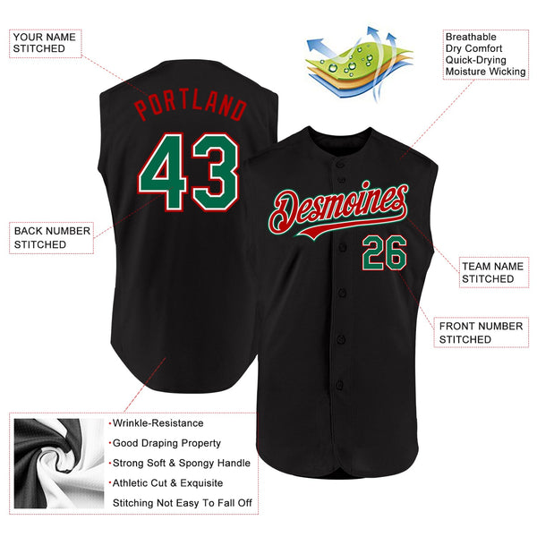 Custom Black Kelly Green-Red Authentic Sleeveless Baseball Jersey alternate