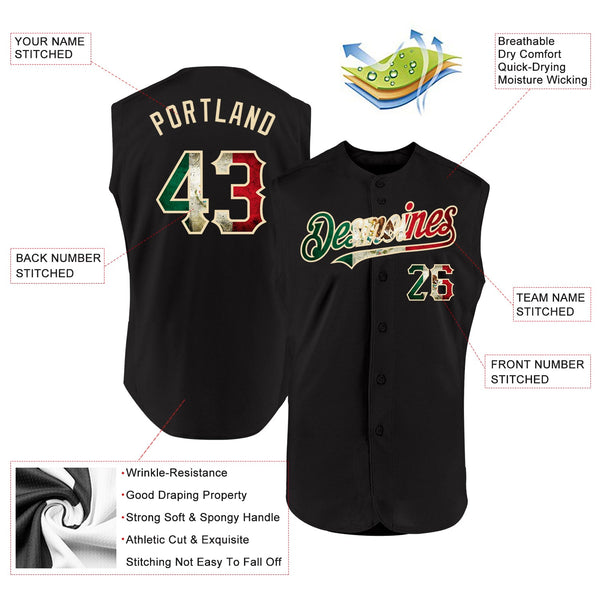 Custom Black Vintage Mexican Flag-Cream Authentic Sleeveless Baseball Jersey alternate