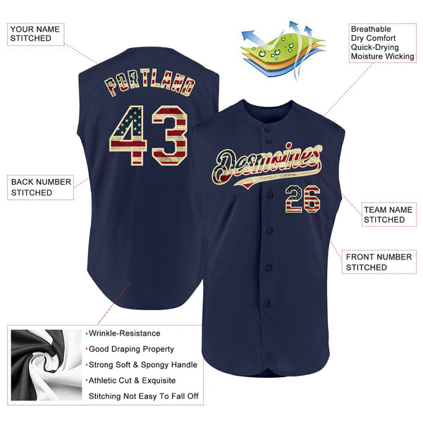 Custom Navy Vintage USA Flag-Cream Authentic Sleeveless Baseball Jersey alternate