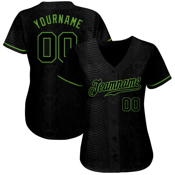 Custom Black Snakeskin Black-Neon Green 3D Pattern Design Authentic Baseball Jersey alternate
