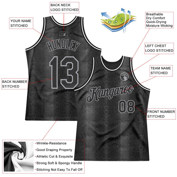 Custom Black Snakeskin Black-Gray 3D Pattern Design Authentic Basketball Jersey alternate