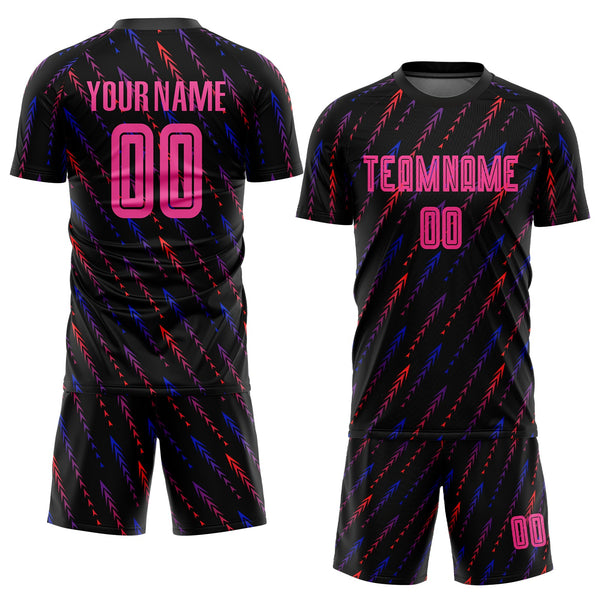 Custom Black Pink-Orange Sublimation Soccer Uniform Jersey alternate