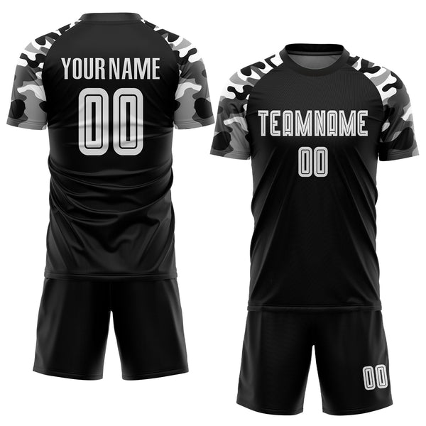Custom Black White-Camo Sublimation Soccer Uniform Jersey alternate