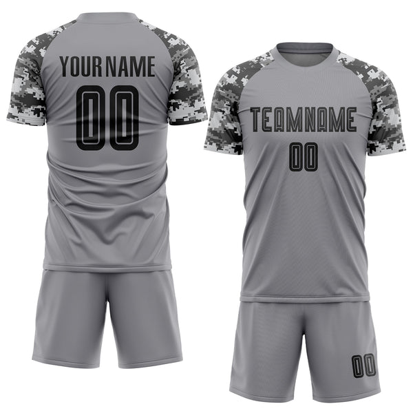 Custom Gray Black-Camo Sublimation Soccer Uniform Jersey alternate