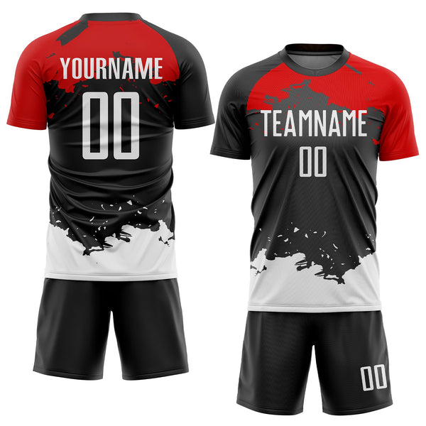 Custom Black White-Red Sublimation Soccer Uniform Jersey alternate