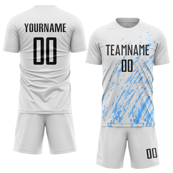 Custom White Black-Light Blue Sublimation Soccer Uniform Jersey alternate