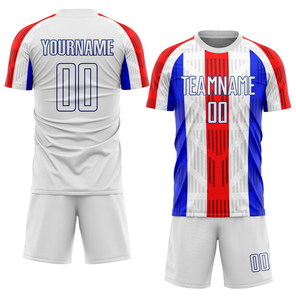 Custom White White-Royal Sublimation Soccer Uniform Jersey alternate