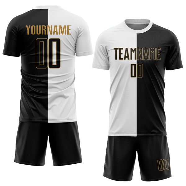 Custom White Black-Old Gold Sublimation Split Fashion Soccer Uniform Jersey alternate