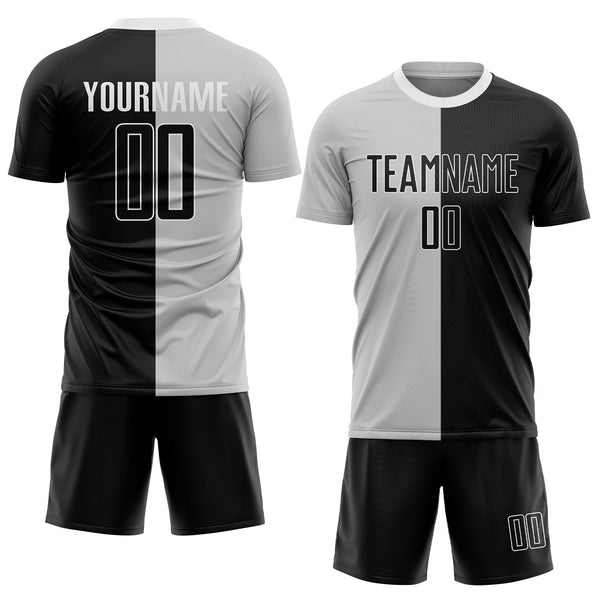 Custom Gray Black-White Sublimation Split Fashion Soccer Uniform Jersey alternate