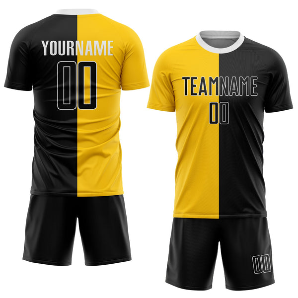 Custom Gold Black-White Sublimation Split Fashion Soccer Uniform Jersey alternate