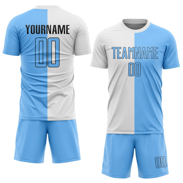 Custom White Light Blue-Black Sublimation Split Fashion Soccer Uniform Jersey alternate