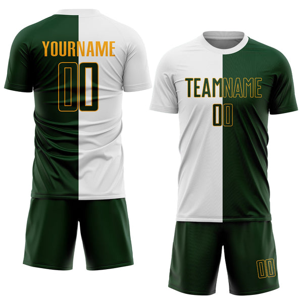 Custom White Green-Gold Sublimation Split Fashion Soccer Uniform Jersey alternate