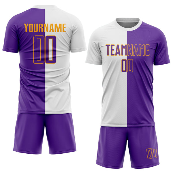 Custom White Purple-Gold Sublimation Split Fashion Soccer Uniform Jersey alternate