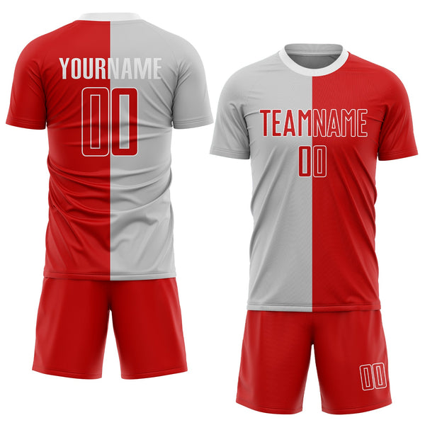 Custom Gray Red-White Sublimation Split Fashion Soccer Uniform Jersey alternate