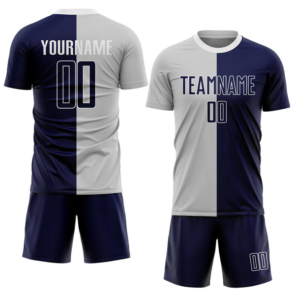 Custom Gray Navy-White Sublimation Split Fashion Soccer Uniform Jersey alternate