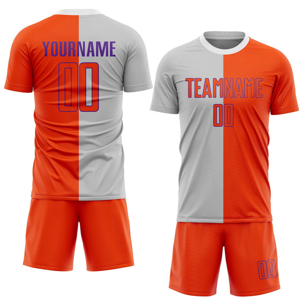 Custom Gray Orange-Purple Sublimation Split Fashion Soccer Uniform Jersey alternate
