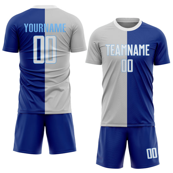 Custom Royal White-Gray Sublimation Split Fashion Soccer Uniform Jersey alternate