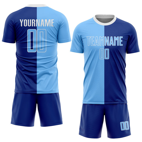 Custom Royal Light Blue-White Sublimation Split Fashion Soccer Uniform Jersey alternate