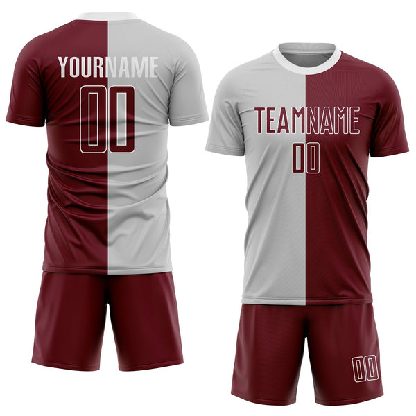 Custom Gray Crimson-White Sublimation Split Fashion Soccer Uniform Jersey alternate