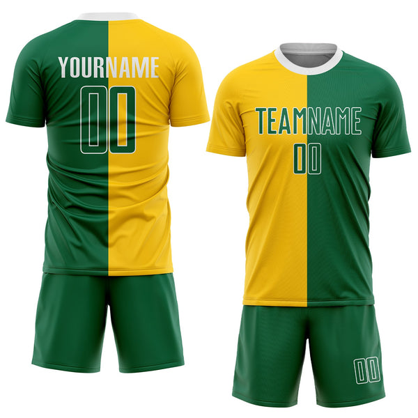 Custom Gold Kelly Green-White Sublimation Split Fashion Soccer Uniform Jersey alternate