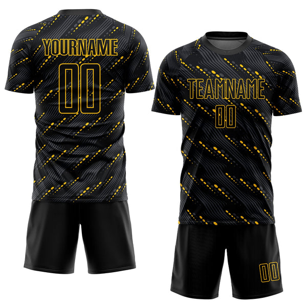 Custom Black Black-Gold Sublimation Soccer Uniform Jersey alternate