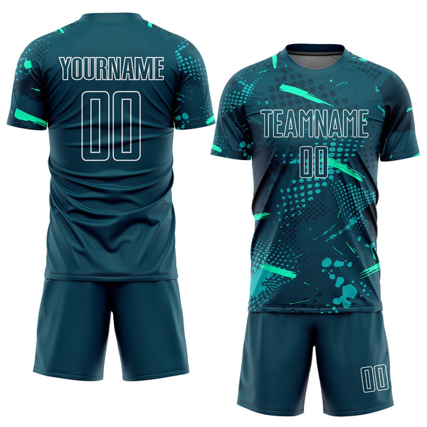 Custom Green Green-Teal Sublimation Soccer Uniform Jersey alternate