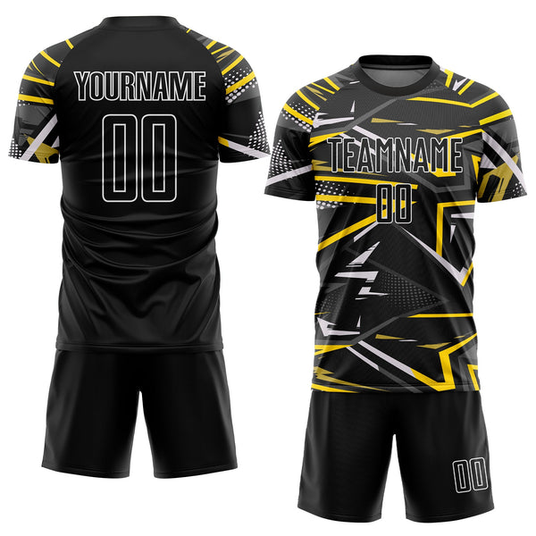 Custom Black Black-Gold Sublimation Soccer Uniform Jersey alternate