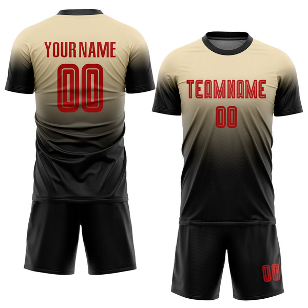 Custom Cream Red-Black Sublimation Fade Fashion Soccer Uniform Jersey alternate