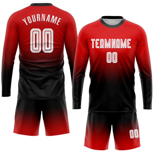 Custom Red White-Black Sublimation Long Sleeve Fade Fashion Soccer Uniform Jersey alternate