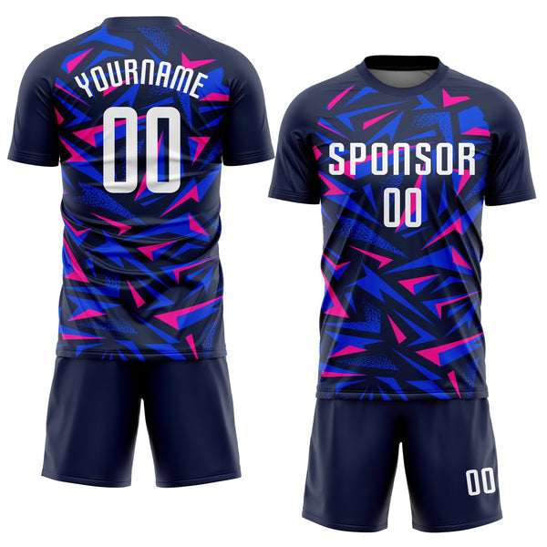Custom Navy White-Pink Sublimation Soccer Uniform Jersey alternate