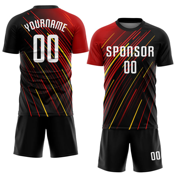 Custom Red White Black-Gold Sublimation Soccer Uniform Jersey alternate