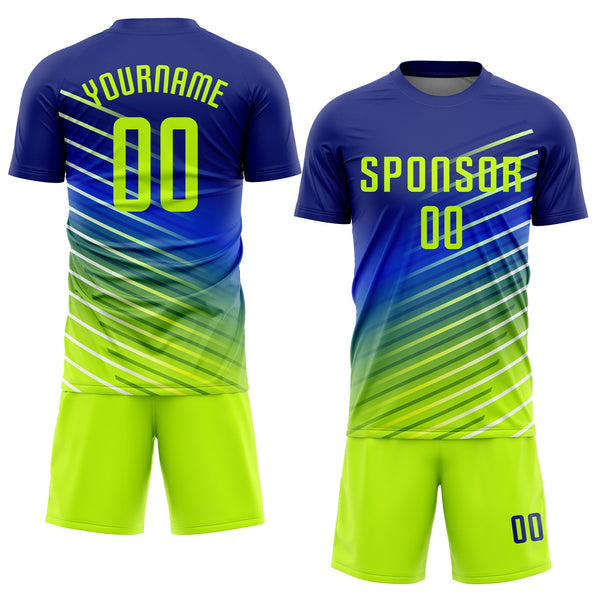Custom Royal Neon Green Sublimation Soccer Uniform Jersey alternate