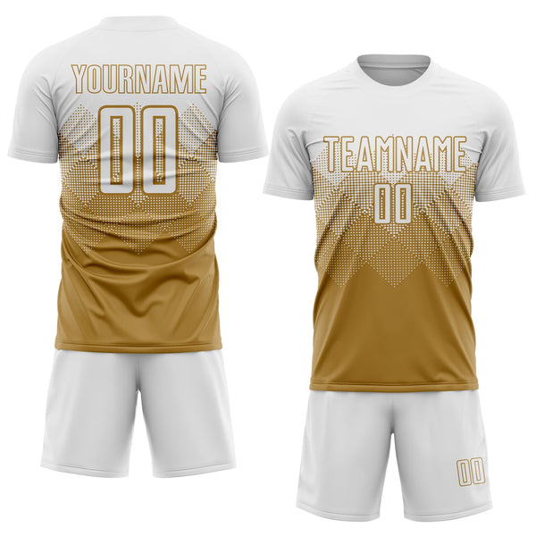 Custom Old Gold White Sublimation Soccer Uniform Jersey alternate