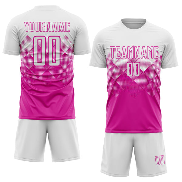 Custom Deep Pink White Sublimation Soccer Uniform Jersey alternate