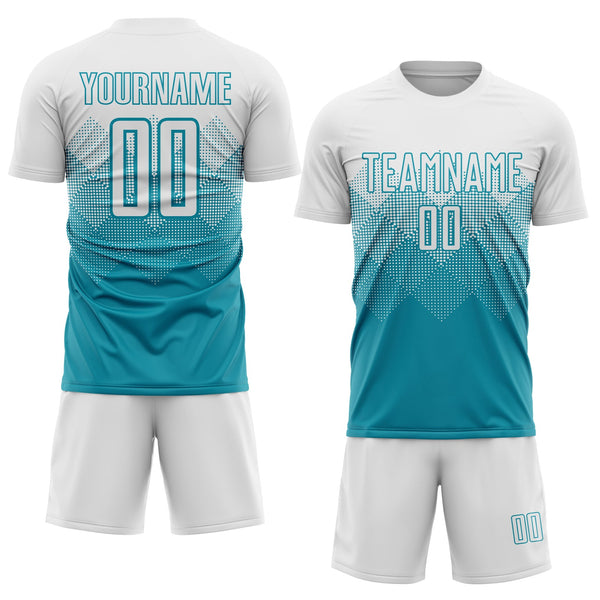 Custom Teal White Sublimation Soccer Uniform Jersey alternate