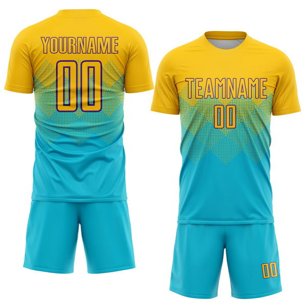 Custom Lakes Blue Gold-Purple Sublimation Soccer Uniform Jersey alternate