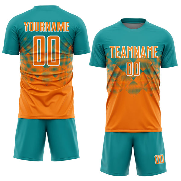 Custom Teal Bay Orange-White Sublimation Soccer Uniform Jersey alternate