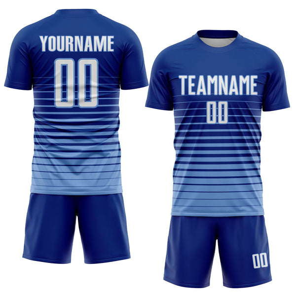 Custom Royal White-Light Blue Pinstripe Fade Fashion Sublimation Soccer Uniform Jersey alternate
