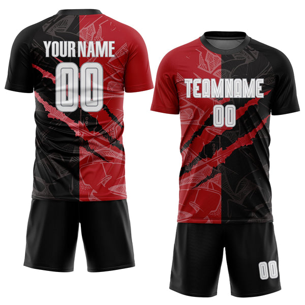 Custom Graffiti Pattern White Black Red-Gray Scratch Sublimation Soccer Uniform Jersey alternate
