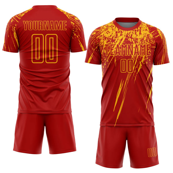 Custom Red Gold Sublimation Soccer Uniform Jersey alternate